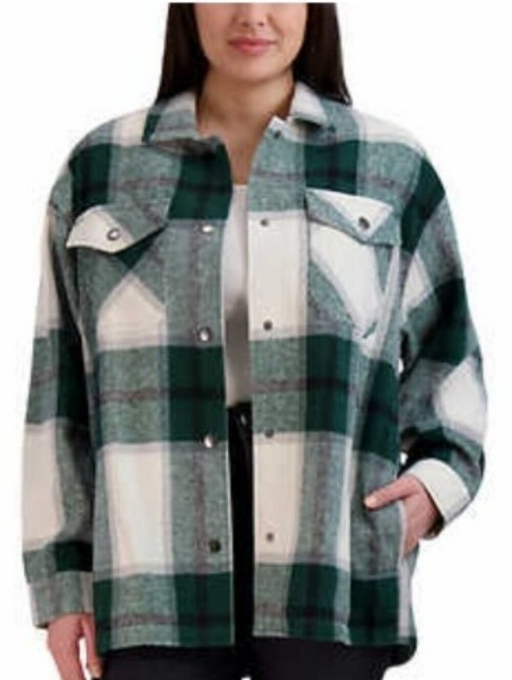 Green Plaid Utility Shirt Jacket - Casual Overshirt
